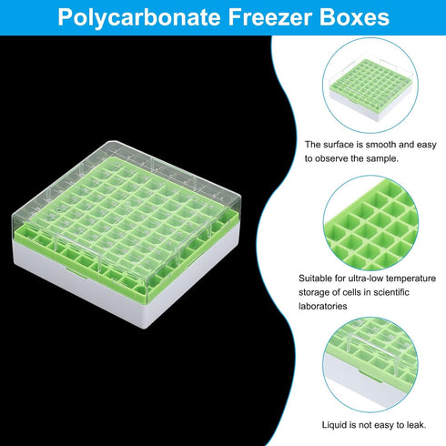 PATIKIL 81 Well Polycarbonate Freezer Boxes, 1 Pcs Tube Rack for 2.0ML Tubes Vials Samples, Green