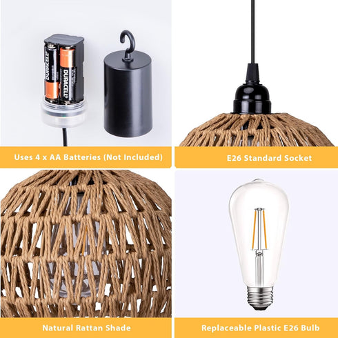(2) Battery Operated Hanging Outdoor Chandelier, Battery Power Pendant Light, Gazebo Lights Outdoor Waterproof