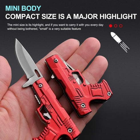 Grombolar Small Pocket Knife for Men Women,Cool Stuff Gadgets for Everyday Carry Gifts Ideas (Gun-Mini Red)