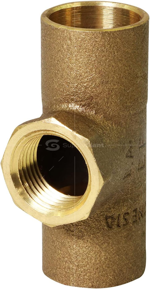 Everflow Supplies CCFT3412-NL C X C X F Cast Brass Tee Fitting, 3/4" x 3/4" x 1/2" with Solder Cups