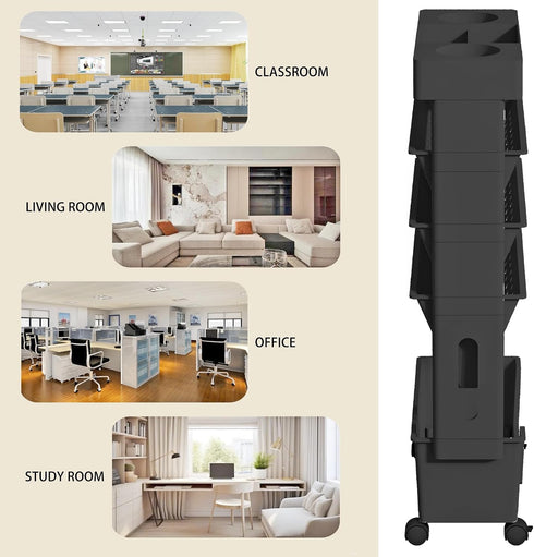 5-Tier BYFU Movable Bookshelf Cart, Rolling File Paper Storage Organizer Mobile Bookcase with Wheels for Home Office