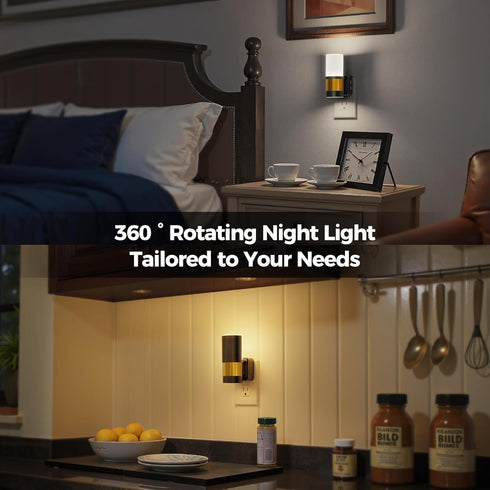 2 Pack Dimmable 3CCT Amber/3000K/5000K 360 Briignite Night Lights Plug into Wall, Night Light for Kids, Adjustable