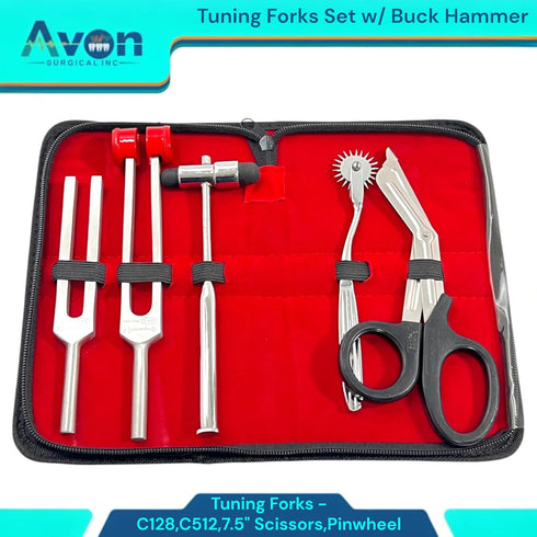 Avon Surgical 7.5in, Hammer, C128 C512 Sensory Diagnostics Examination Kit with Wartenberg Pinwheel, Bandage Shears