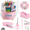 Pink Desk Organizers and Accessories 10Pcs Set, 360-Degree Rotating Pen Holder, Tape Dispenser, Stapler, Scissors