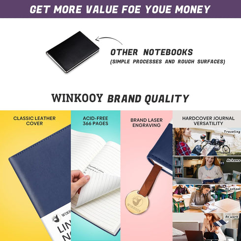Lined Journal Notebook, 366 Pages, Leather Hardcover Journals, Thick A5 College Ruled Classic Notebook with Pen Loop