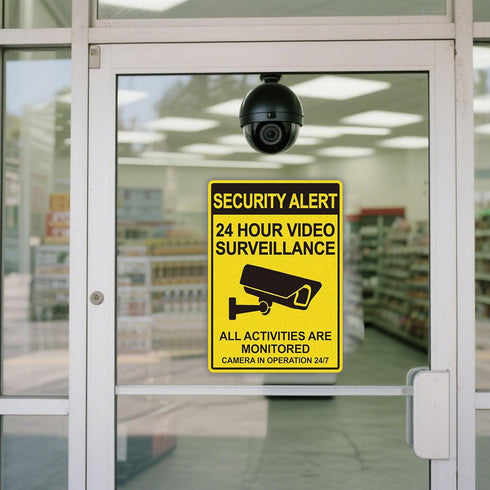 Soslina 2 Pack 10x7 Inch 24 Security Signs Video Surveillance Sign, Non Metal Vinyl Stickers, Hour Security Camera