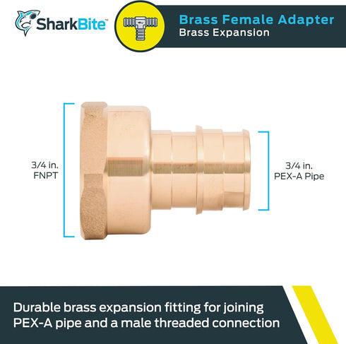 SharkBite 3/4 Inch Expansion FNPT Adapter Fitting for PEX-A Pipe, Brass Plumbing Fittings, Female NPT Adapter for PEX-A Tubing, UAB088LFA by SharkBite
