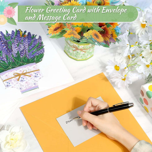 6 Pack 3D Paper Flower Pop Up Cards, Flower Bouquet Card Popup Greeting Cards for Mother's Day, Graduation