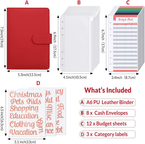 SKYDUE Budget Binder with Zipper Envelopes, Money Organizer for Cash, 12pcs Expense Budget Sheets & 24 Labels