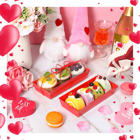 200 Pcs Charcuterie Boxes - Disposable Rectangle Cookie Boxes with Clear Lids and Rope for Bakery, 7.5'' Red Dessert