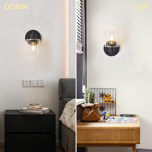 Wall(1PACK) Black Wall Sconce,Wall Light Fixtures, Modern Bathroom Light Fixture with Clear Glass Shade and Moisture