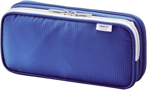 LIHIT LAB Double Pen Case, Large, 4.1 x 8.7", Blue