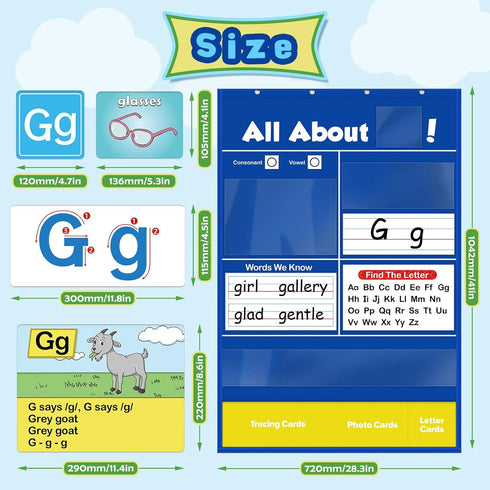 SkilLify Alphabet Learning Pocket Chart, Circle Time Learning Center Alphabet Flash Cards ABC Wall Chart Letter Game