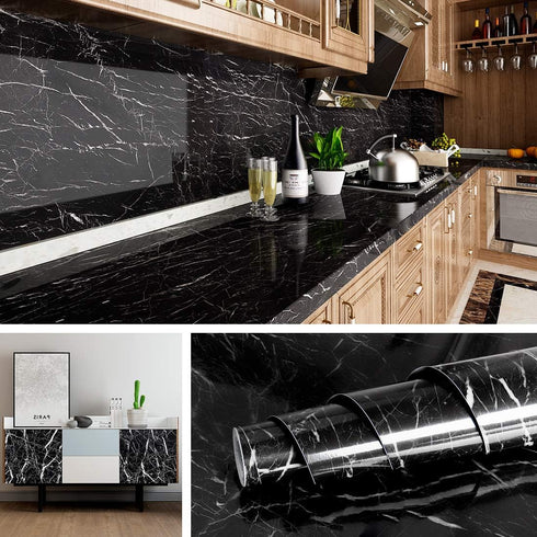 Livelynine 15.8x394 Black Countertop Contact Paper Waterproof Peel and Stick Countertops Kitchen
