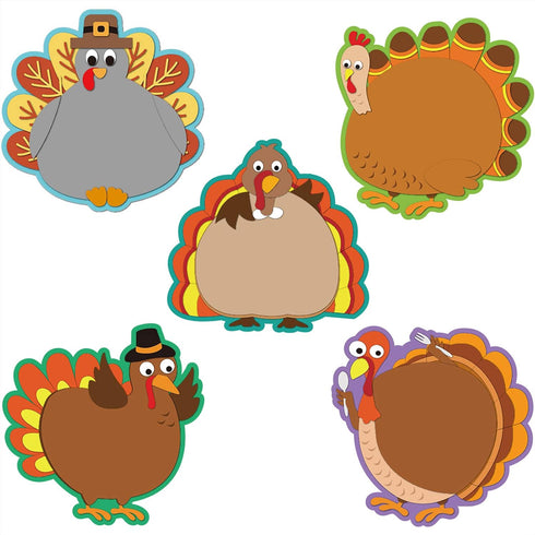 Thanksgiving Turkey Cut-Outs for Classroom Decoration, Creative Bulletin Board Fall Theme, 5.9 x 5.9 Inch (40 Pcs)