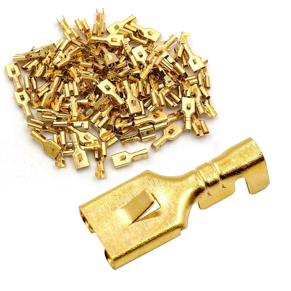 Baomain Female Spade Quick Splice Crimp Terminals, 6.3mm Non Insulated, 100 Pcs