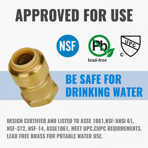 SUNGATOR 6-Pack Push Fit PEX Fittings, 1/2-Inch by 1/2-Inch Female Adapter Plumbing Connector with Disconnect Clip