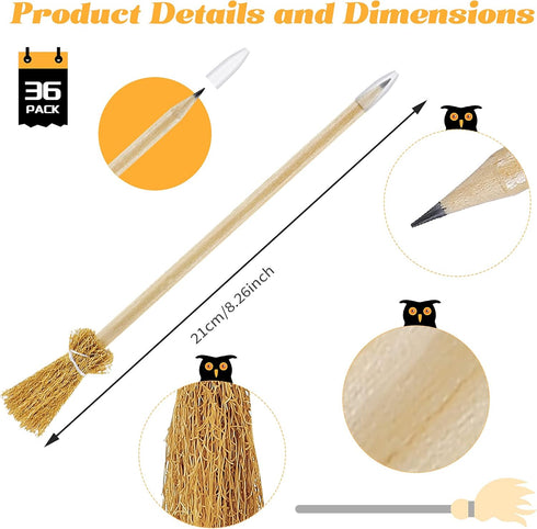 Clabby 36 Pieces Halloween Witch Broom Pencil Halloween Witch Broomstick Pencil Stylish Accessories for Party Favors and School Souvenir Supplies by Clabby