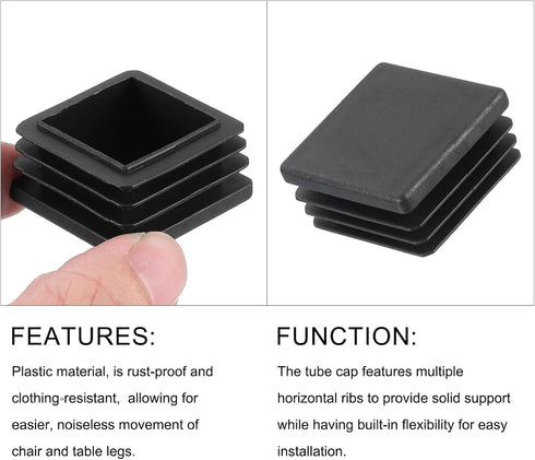 Cap(35 35mm) 2Pcs, METALLIXITY Square Tube End x Plastic Plugs Insert End Caps Pipe Cap Cover - for Furniture Table