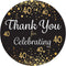 Black and Gold 40th Birthday Thank You Stickers, 1.75 in, 40 Labels