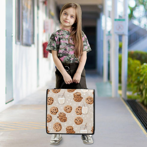Krafig 3 Cookies Milk Pattern Cute Zipper Binder Bag Ring with Handle Shoulder Strap, Binder File Organizer Bag Storage