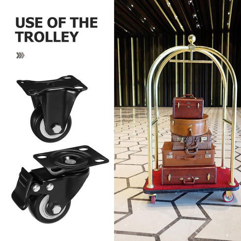 2-inch Set FRCOLOR Furniture Caster Wheels Black Heavy Duty Pu Swivel and Rigid Plate Casters with Brake Quiet Rolling