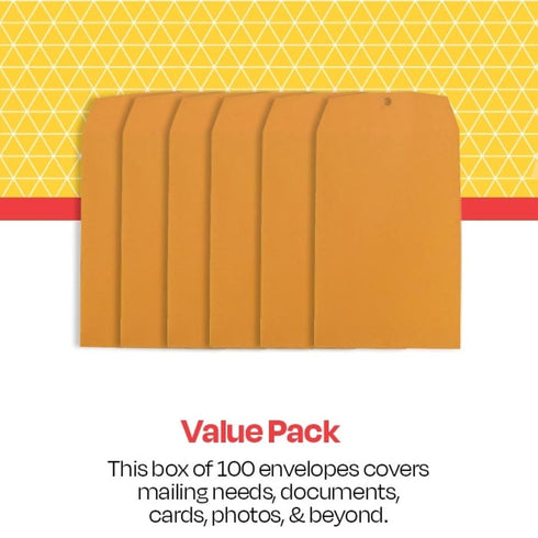 School Smart Kraft Envelopes with Clasp, 6 x 9 Inches, Pack of 100