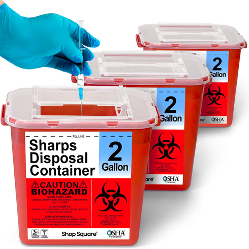 Sharps Container 2 Gallon (3-Pack), Needle Disposal Containers, Professional Grade Biohazard Sharps Bin