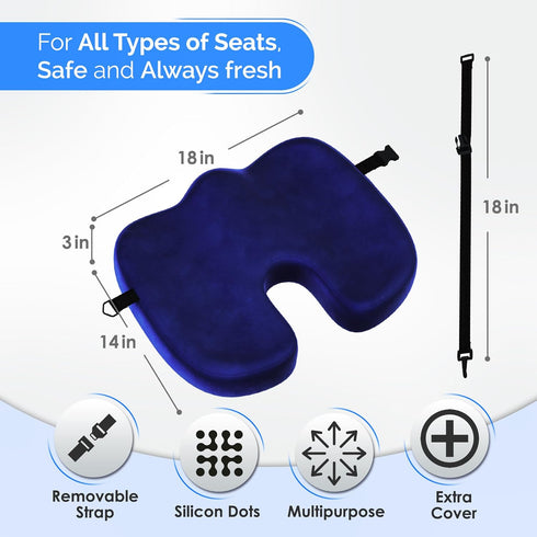 Gel Seat Cushion Navy Blue Flannel Pillow with Velvet Removable Cover Ergonomic Sponge Support for Office