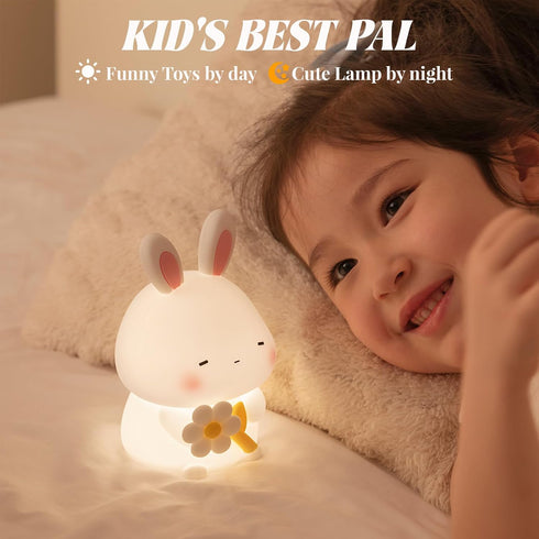 Dimmable Rabbit Night Light for Kids, Cute Bunny Lamp Gifts for Boys and Girls, Touch Squishy Silicone Night Light