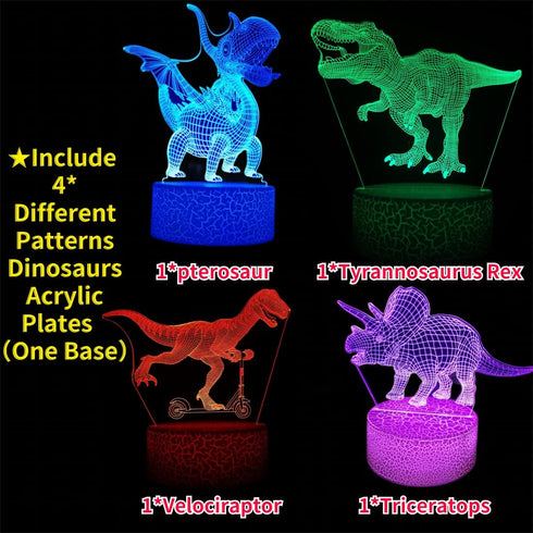 QAQWQAQ 3D 4 Dimmable 16 Hologram Dinosaur Night Light, Patterns, Remote/Smart Touch, Color Changing Light, T-Rex