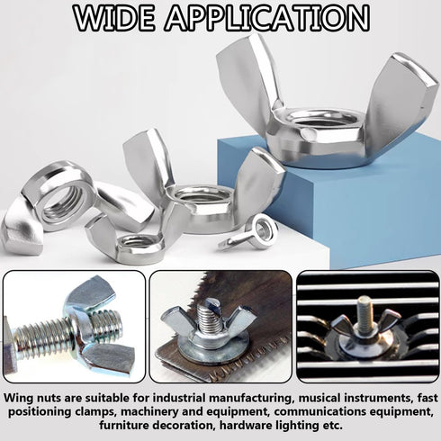Aienxn 100PCS 304 M3, M4, M5, M6, M8, M10, Metric Sizes Wing Nuts Assortment Kit, Stainless Steel Parts Butterfly Wing