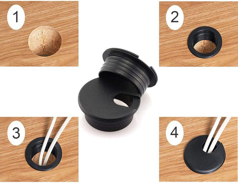 HJ Garden 8pcs Desk Wire Cord Cable Grommets, 1-1/2 inch Hole Cover for Office PC Desk, Black Plastic
