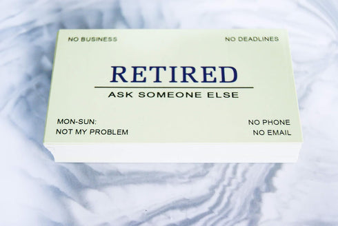 RXBC2011 Funny Retirement Gift Business Cards (Pack of 50) with Gold Stainless Steel Case for Retired Men Women