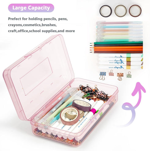 Pencil Box, Large Capacity Plastic Pencil Case for Kids, Girls, Boys, Adults, Hard Crayon Box Storage