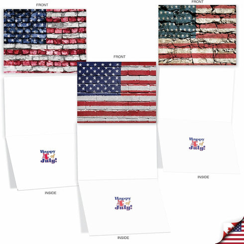 The Best Card Company - 10 Assorted 4th of July Cards (4 x 5.12 Inch) Patriotic Red, White, & Blue Set