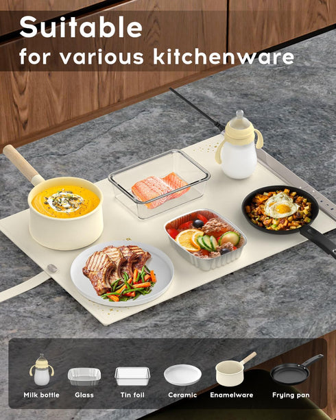 VTAR Electric Food Warming Mat Tray Warmer for Party Buffet Servers, Dual-Zone Heating with Independent Temperature