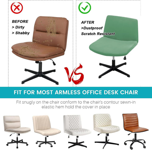 Ouxeer Armless Criss Cross Office Desk Chair Cover, Elastic Criss Cross Office Desk Slipcovers, Accent Mid Back Wide