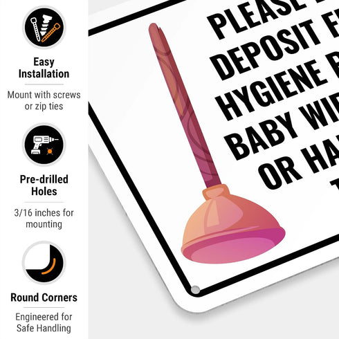 10x7 Inches, 55 Please Do Not Deposit Feminine Hygiene Products Baby Wipes Diapers Or Hand Towels Sign, mil thick HDPS