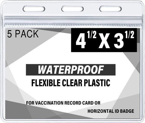 CDC Vaccination Card Holder, Waterproof Sealable Clear Plastic Horizontal ID Card Holder (5 Pack)