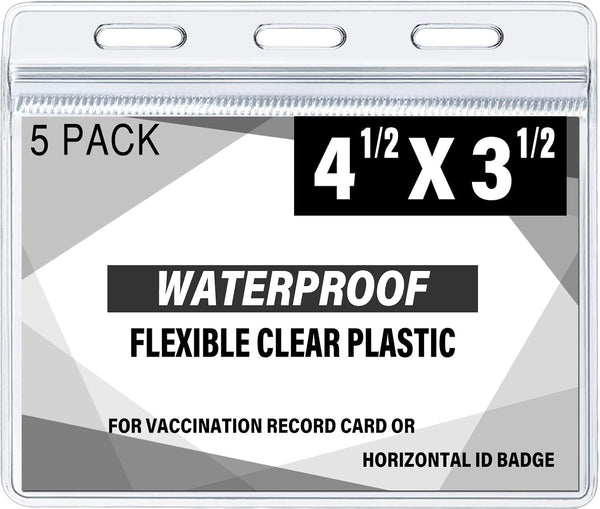 CDC Vaccination Card Holder, Waterproof Sealable Clear Plastic Horizontal ID Card Holder (5 Pack)