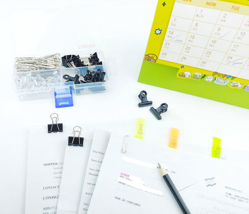 Variety Office Supplies Clips Kit with Box, Binder Clips, Paper Clips, Hinge Clips, Push Pins for Home, School, and