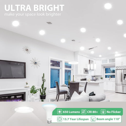 BR30 Bulb, Dimmable CRI80 7W 65W 5000K 650 15000 Bulbs, E26 Bulbs, 6 Pack DEGNJU LED Flood Lights Indoor Equivalent