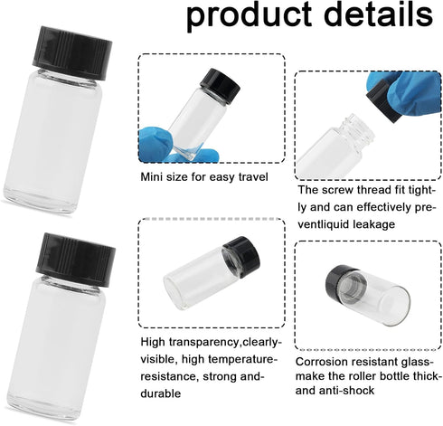 JIUWU 14pcs Mini Clear Glass Bottle Vials, 5ml with Plastic Cap, Leak-Proof for Essential Oils