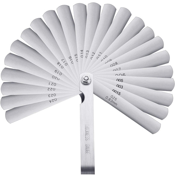 Stainless Steel Feeler Gauge, Dual Marked Metric and Imperial Measuring Tool (26 Blades)