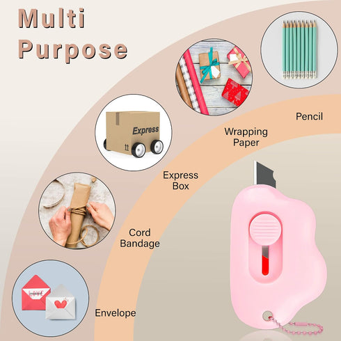 Muclip Set 6 Pack Envelopes,Package,Mail,DIY,Paper (6 Cloud Shaped Retractable Box Cutter - with Key Rings,Stainless