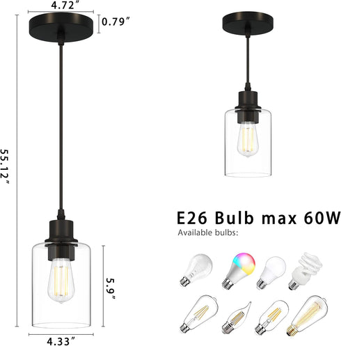 EANLOLY E26 Lighting,1Pack Pendant Lights Kitchen Island, Socket Adjustable Cord for Dining Room,Bedroom,Living