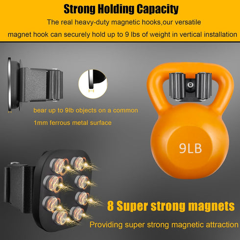 Organizer,Black,4 Upgraded Magnetic Broom and Mop Holder Wall Mount, Space-Saving Heavy Duty No Drill Over the Door