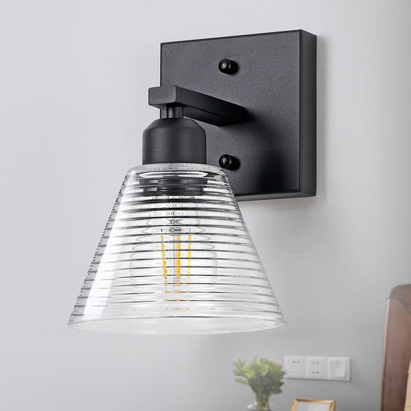 Dalouguan 1-Light Bathroom Vanity Light, Black Modern Bathroom Lighting Fixtures with Clear