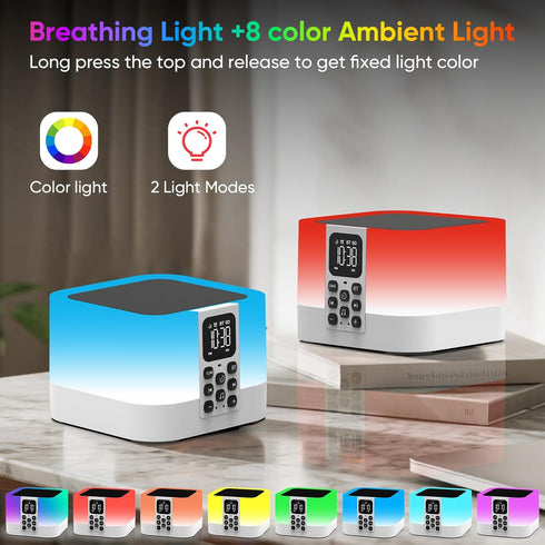 AUYLE 30 8 Night Light Bluetooth Speaker, Baby Nursery Night Lamp for Breastfeeding, Alarm Clocks for Kids, Sounds